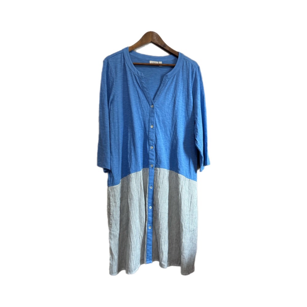 LOGO Lori Goldstein Tunic Women 1X Blue Gray Excellent Mixed Media Button Front